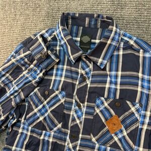 Harley-Davidson Mens Blue Plaid HDMC Button Down Shirt Long Sleeve Cotton Large